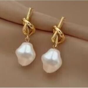 Pearl Gold Knot Drop Earrings*